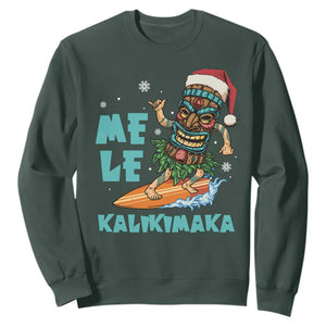 Christmas In Hawaii Sweatshirt Mele Kalikimaka Santa Tiki Surfing Kakau Tattoo TS11 Dark Forest Green Print Your Wear