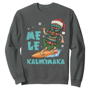 Christmas In Hawaii Sweatshirt Mele Kalikimaka Santa Tiki Surfing Kakau Tattoo TS11 Dark Heather Print Your Wear