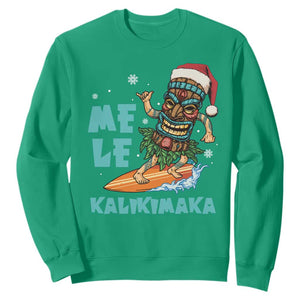 Christmas In Hawaii Sweatshirt Mele Kalikimaka Santa Tiki Surfing Kakau Tattoo TS11 Irish Green Print Your Wear