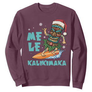 Christmas In Hawaii Sweatshirt Mele Kalikimaka Santa Tiki Surfing Kakau Tattoo TS11 Maroon Print Your Wear