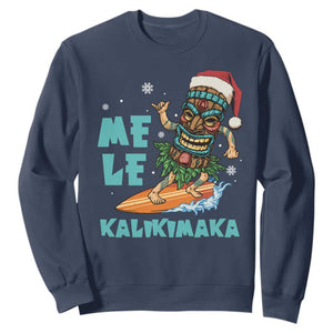 Christmas In Hawaii Sweatshirt Mele Kalikimaka Santa Tiki Surfing Kakau Tattoo TS11 Navy Print Your Wear