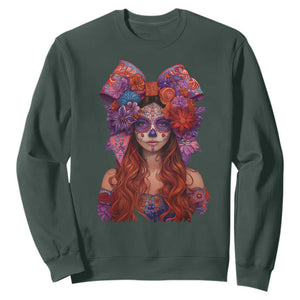 Day Of The Dead Sweatshirt La Catrina Coquette Calaca Face Painting TS11 Dark Forest Green Print Your Wear