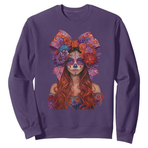 Day Of The Dead Sweatshirt La Catrina Coquette Calaca Face Painting TS11 Purple Print Your Wear