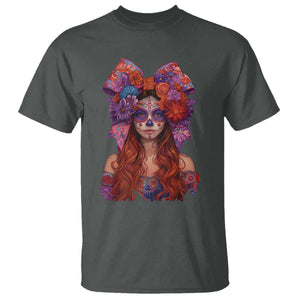 Day Of The Dead T Shirt La Catrina Coquette Calaca Face Painting TS11 Dark Heather Print Your Wear