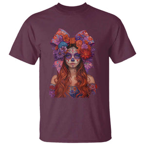 Day Of The Dead T Shirt La Catrina Coquette Calaca Face Painting TS11 Maroon Print Your Wear