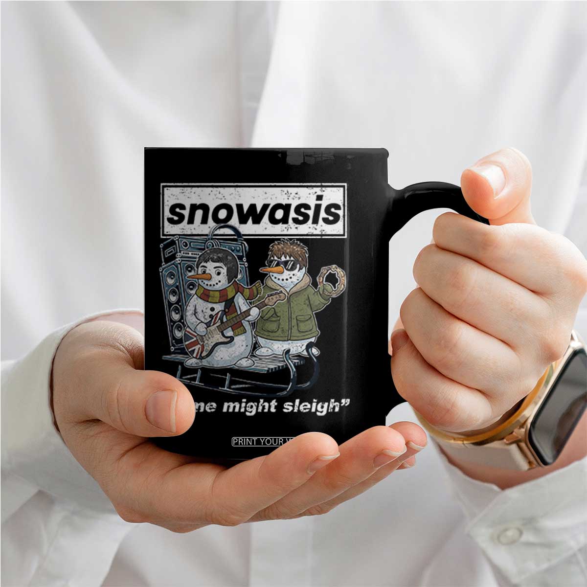 Snowasis Some Might Sleigh Coffee Mug Funny Christmas Snowmen Rock Band TS11 Print Your Wear
