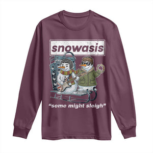 Snowasis Some Might Sleigh Long Sleeve Shirt Funny Christmas Snowmen Rock Band TS11 Maroon Print Your Wear
