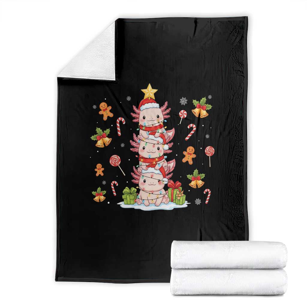 Funny Christmas Kawaii Axolotl Xmas Tree Throw Blanket TS11 Black Print Your Wear