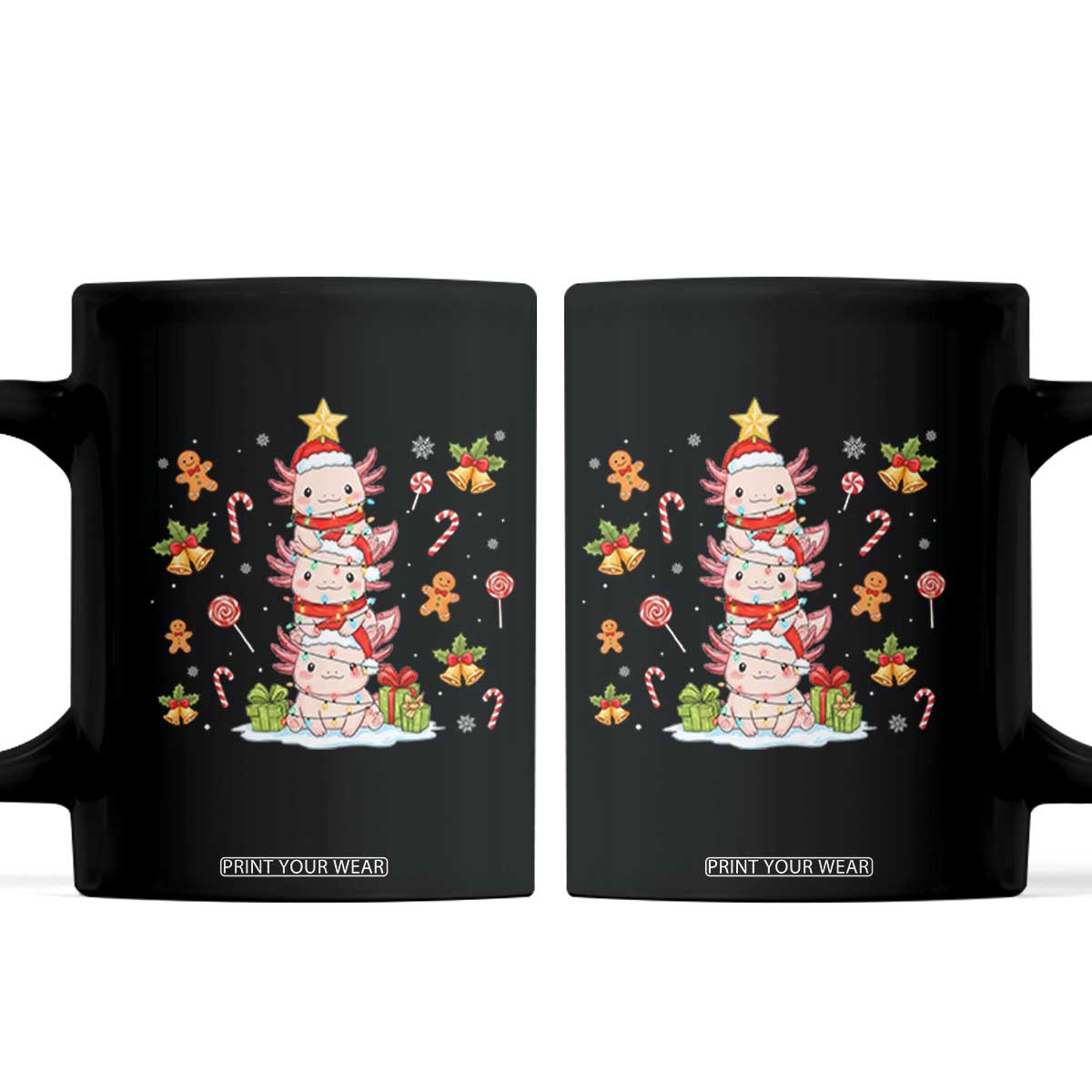 Funny Christmas Kawaii Axolotl Xmas Tree Coffee Mug TS11 Black Print Your Wear