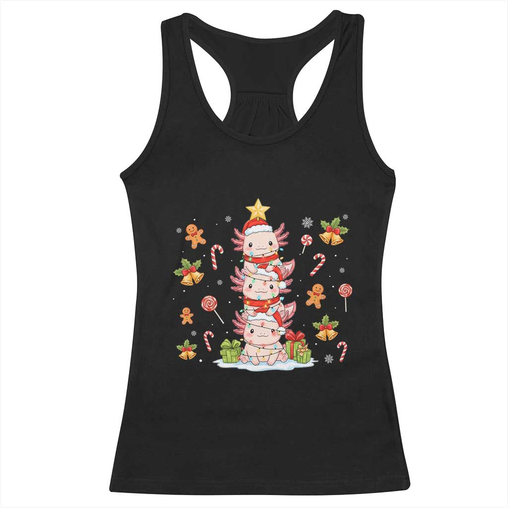 Funny Christmas Kawaii Axolotl Xmas Tree Racerback Tank Top TS11 Black Print Your Wear