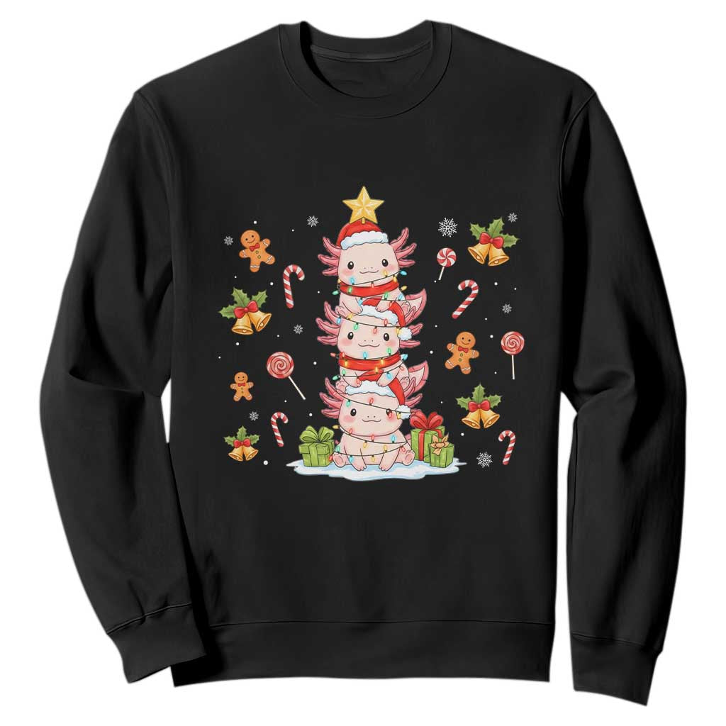 Funny Christmas Kawaii Axolotl Xmas Tree Sweatshirt TS11 Black Print Your Wear