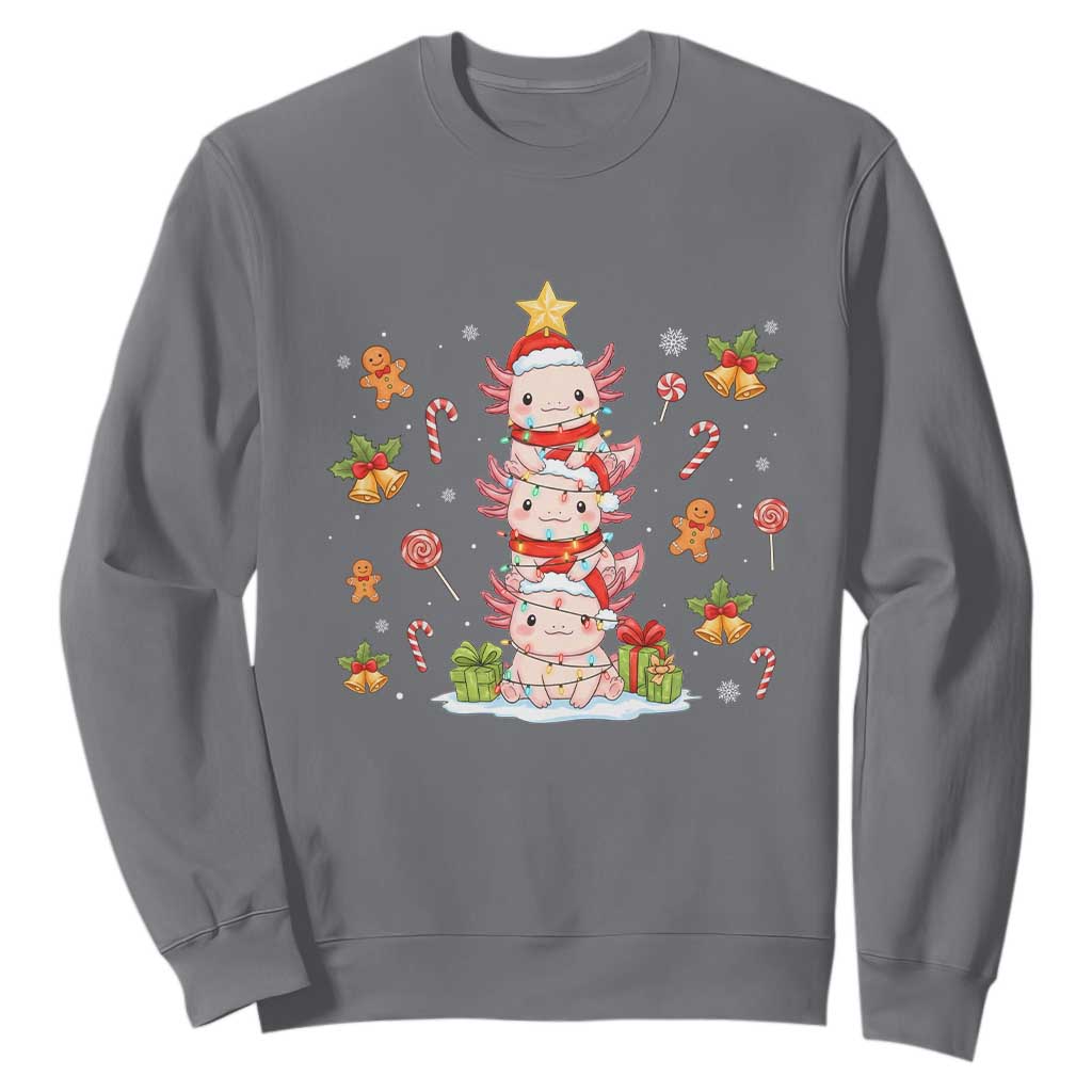 Funny Christmas Kawaii Axolotl Xmas Tree Sweatshirt TS11 Charcoal Print Your Wear