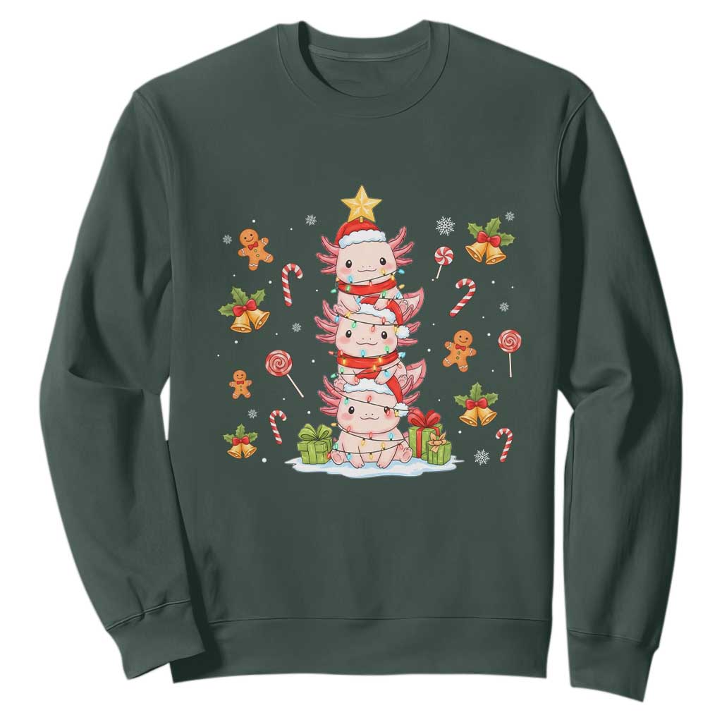 Funny Christmas Kawaii Axolotl Xmas Tree Sweatshirt TS11 Dark Forest Green Print Your Wear
