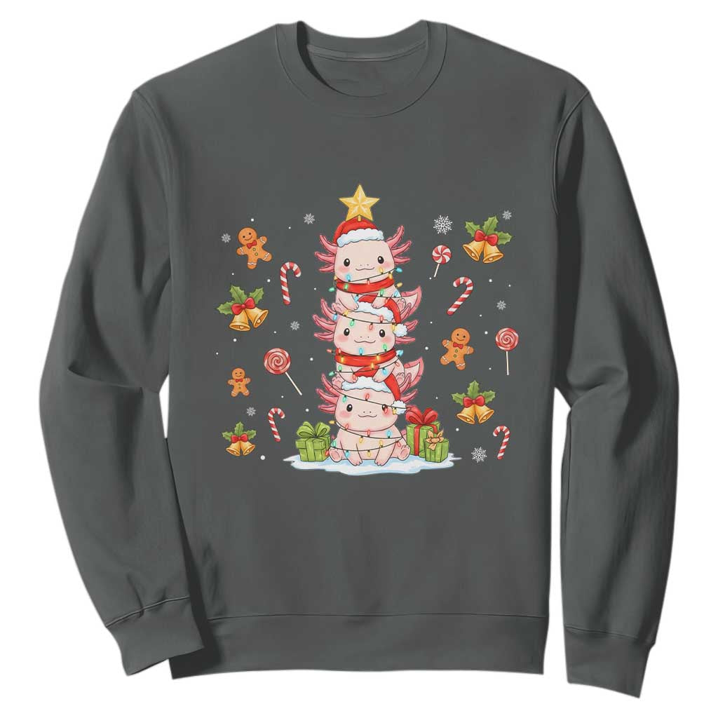 Funny Christmas Kawaii Axolotl Xmas Tree Sweatshirt TS11 Dark Heather Print Your Wear