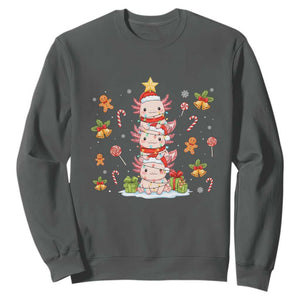 Funny Christmas Kawaii Axolotl Xmas Tree Sweatshirt TS11 Dark Heather Print Your Wear