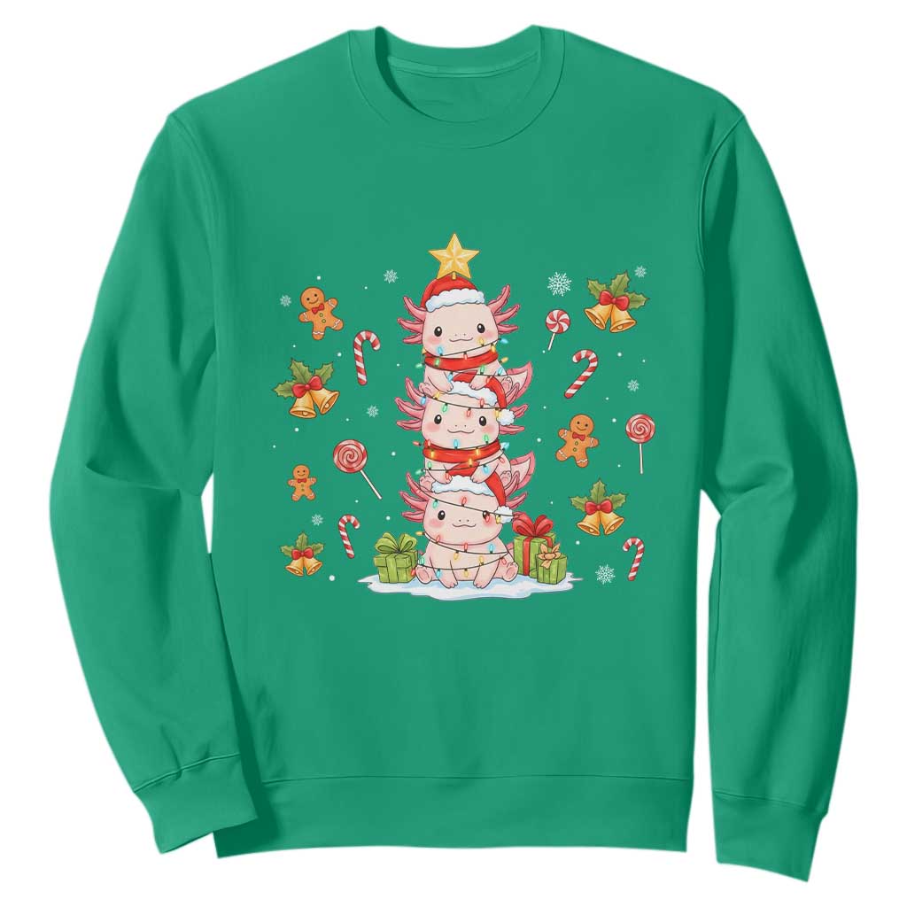 Funny Christmas Kawaii Axolotl Xmas Tree Sweatshirt TS11 Irish Green Print Your Wear
