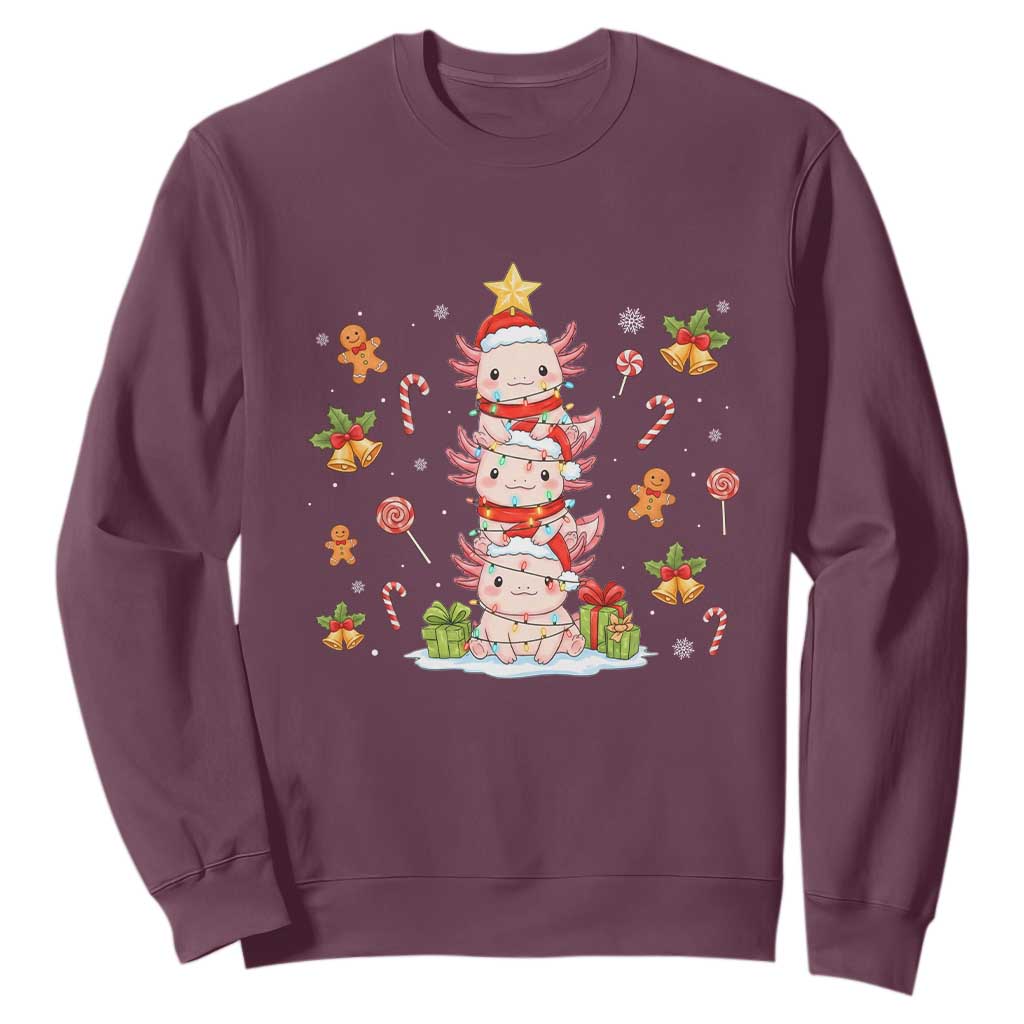 Funny Christmas Kawaii Axolotl Xmas Tree Sweatshirt TS11 Maroon Print Your Wear