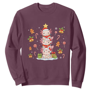 Funny Christmas Kawaii Axolotl Xmas Tree Sweatshirt TS11 Maroon Print Your Wear