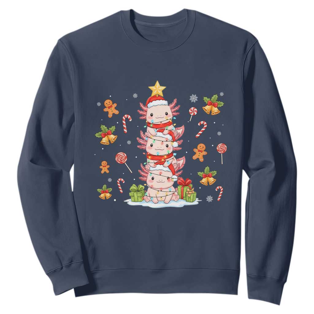 Funny Christmas Kawaii Axolotl Xmas Tree Sweatshirt TS11 Navy Print Your Wear