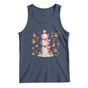 Funny Christmas Kawaii Axolotl Xmas Tree Tank Top TS11 Navy Print Your Wear