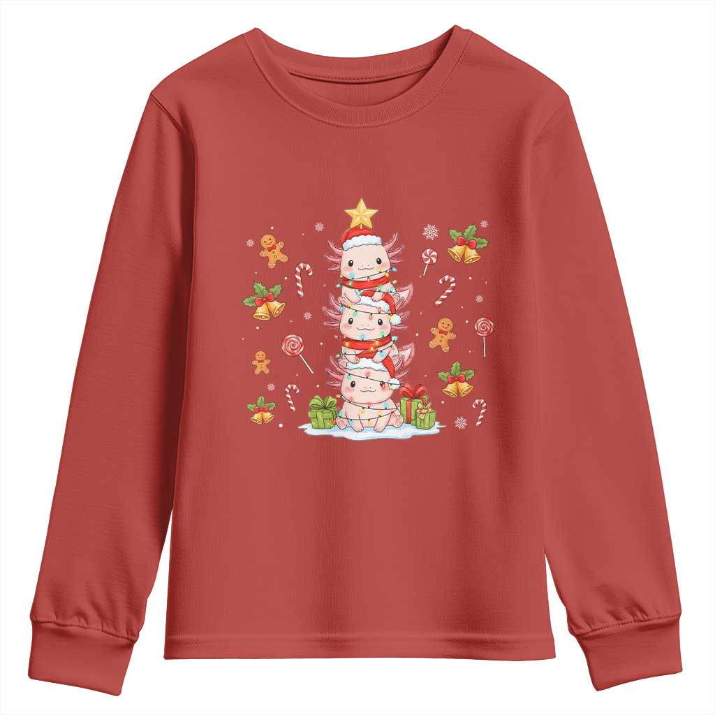Funny Christmas Kawaii Axolotl Xmas Tree Youth Sweatshirt TS11 Red Print Your Wear