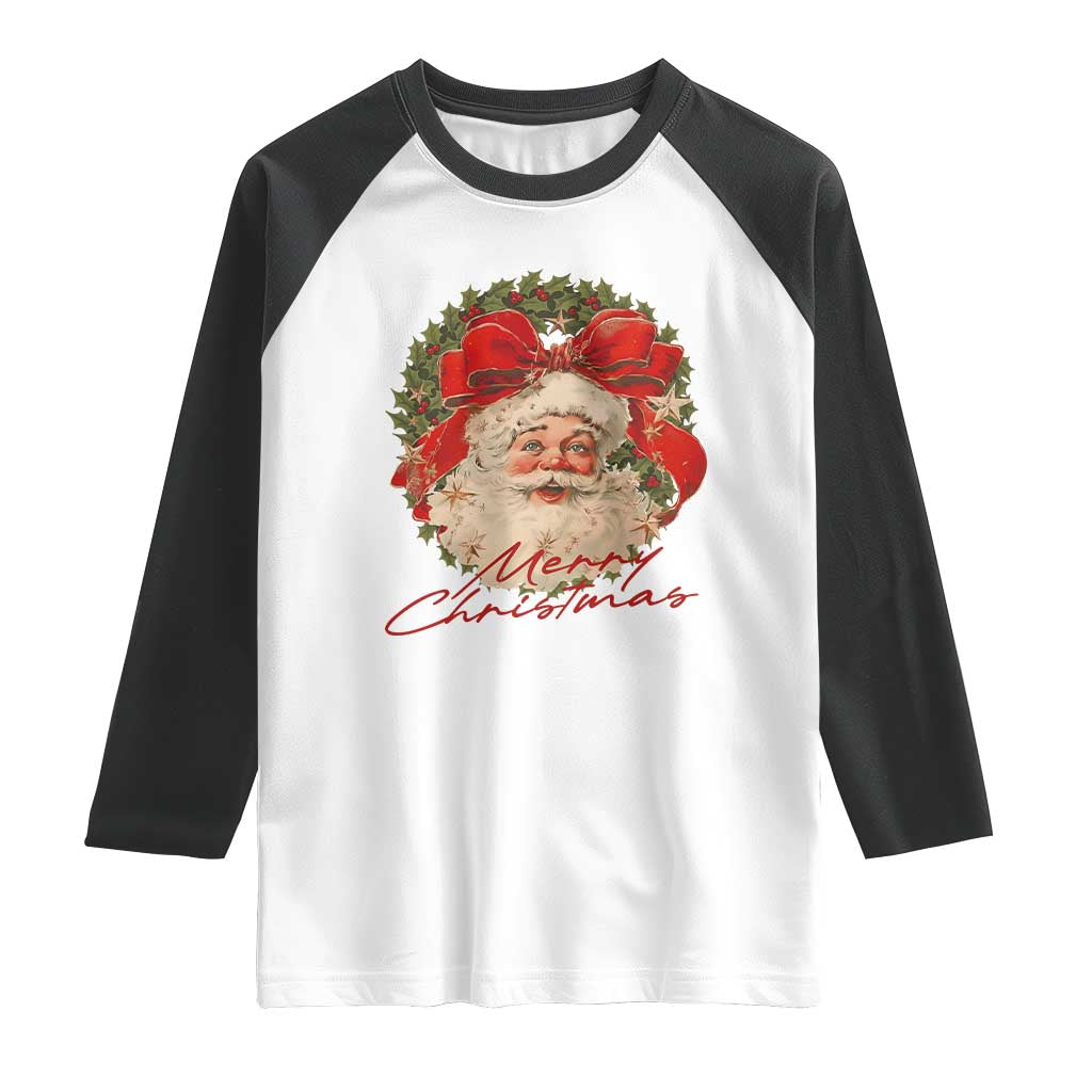 Merry Christmas Vintage Retro Santa Claus Coquette Raglan Shirt TS11 White Black Print Your Wear