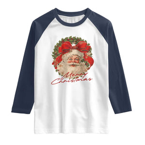 Merry Christmas Vintage Retro Santa Claus Coquette Raglan Shirt TS11 White Navy Print Your Wear