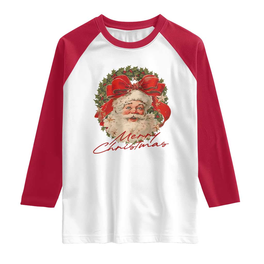 Merry Christmas Vintage Retro Santa Claus Coquette Raglan Shirt TS11 White Red Print Your Wear