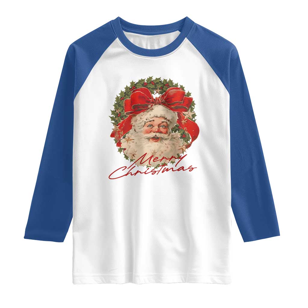 Merry Christmas Vintage Retro Santa Claus Coquette Raglan Shirt TS11 White Royal Print Your Wear
