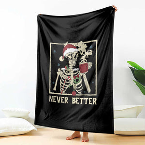 Funny Christmas Never Better Throw Blanket Skeleton Drinking Coffee TS11 Print Your Wear