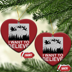 Funny Xmas Santa Christmas Ornament I Want To Believe Sleigh With Reindeers TS11 Heart Red Print Your Wear