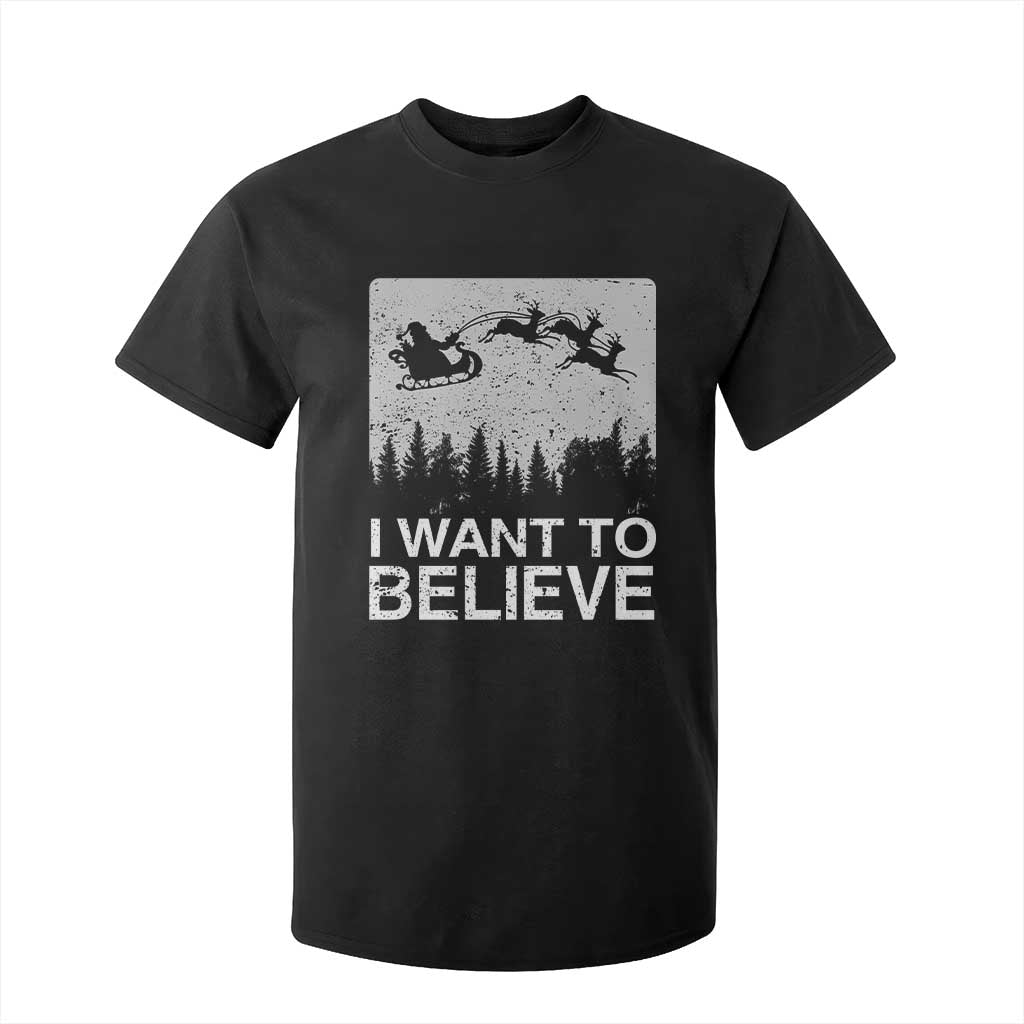 Funny Christmas Santa T Shirt For Kid I Want To Believe Sleigh With Reindeers TS11 Black Print Your Wear