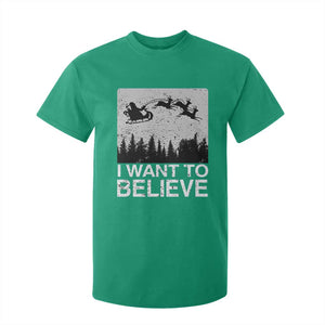 Funny Christmas Santa T Shirt For Kid I Want To Believe Sleigh With Reindeers TS11 Irish Green Print Your Wear