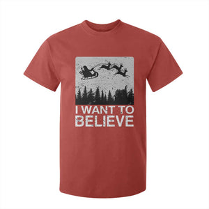 Funny Christmas Santa T Shirt For Kid I Want To Believe Sleigh With Reindeers TS11 Red Print Your Wear