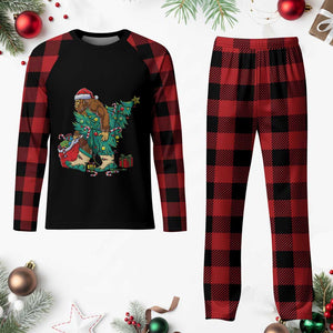 Funny Santa Bigfoot Xmas Tree Plaid Pajama Set TS11 Buffalo Plaid Print Your Wear
