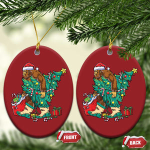 Funny Santa Bigfoot Xmas Tree Christmas Ornament TS11 Oval Red Print Your Wear