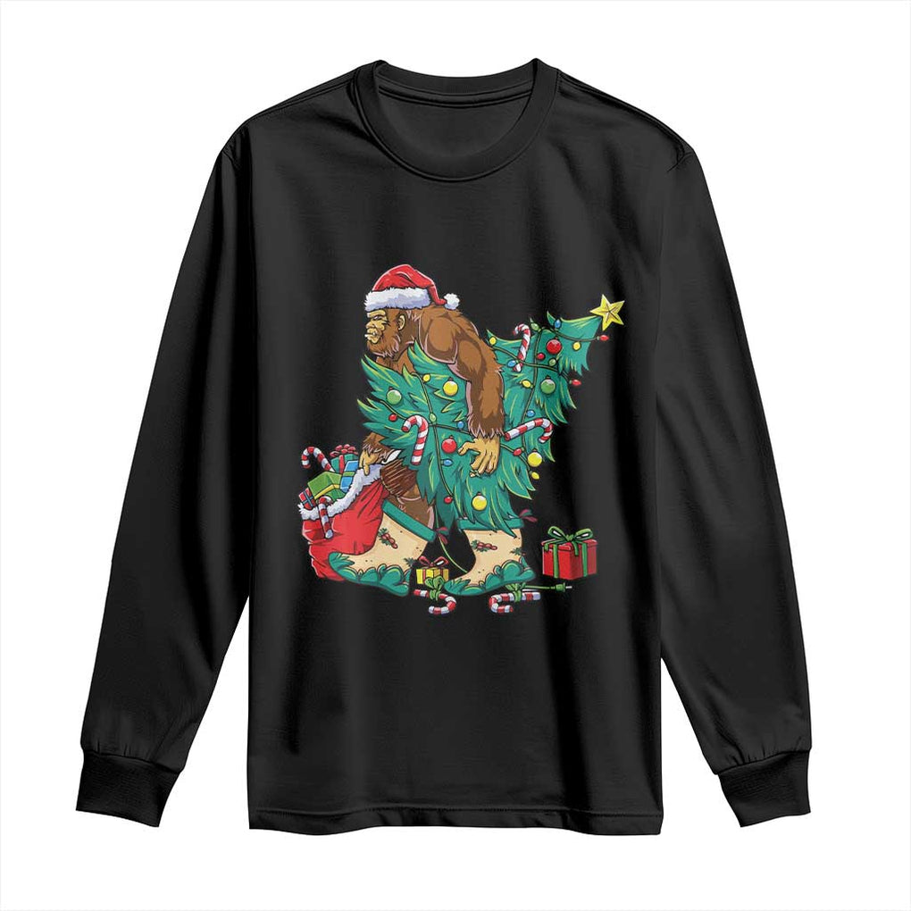 Funny Santa Bigfoot Christmas Tree Long Sleeve Shirt TS11 Black Print Your Wear