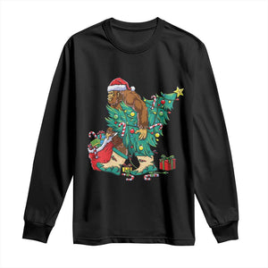 Funny Santa Bigfoot Christmas Tree Long Sleeve Shirt TS11 Black Print Your Wear