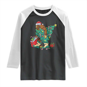 Funny Santa Bigfoot Christmas Tree Raglan Shirt TS11 Black White Print Your Wear