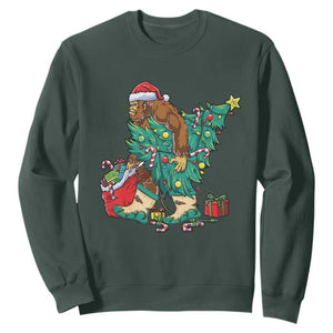 Funny Santa Bigfoot Christmas Tree Sweatshirt TS11 Dark Forest Green Print Your Wear