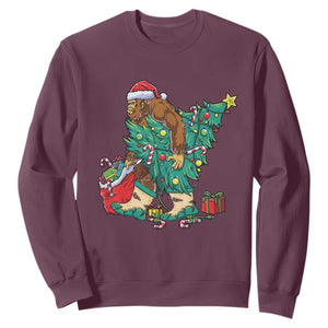 Funny Santa Bigfoot Christmas Tree Sweatshirt TS11 Maroon Print Your Wear
