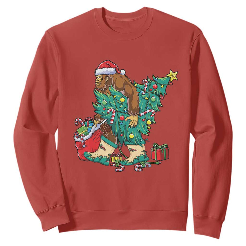 Funny Santa Bigfoot Christmas Tree Sweatshirt TS11 Red Print Your Wear