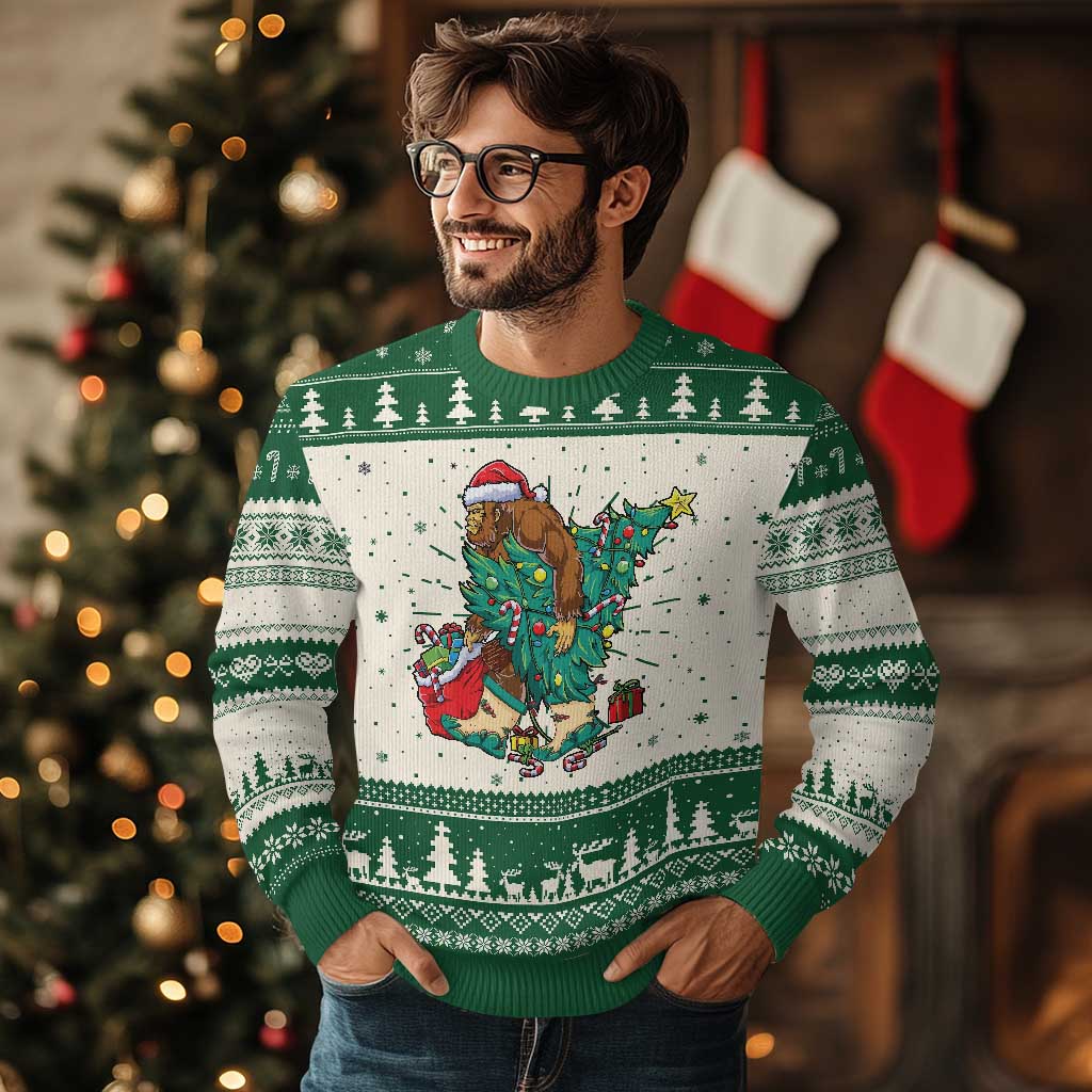 Funny Santa Bigfoot Xmas Tree Ugly Christmas Sweater TS11 Green Print Your Wear