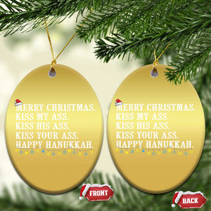 Funny Merry Xmas Kiss My His Your Ass Happy Hanukkah Christmas Ornament TS11 Oval Gold Print Your Wear