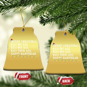 Funny Merry Xmas Kiss My His Your Ass Happy Hanukkah Christmas Ornament TS11 Bell Flake Gold Print Your Wear