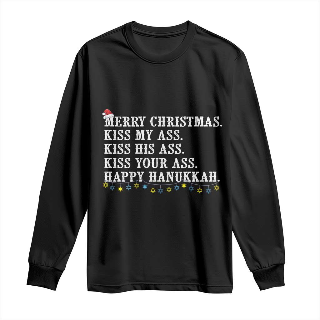 Funny Merry Christmas Kiss My His Your Ass Happy Hanukkah Long Sleeve Shirt TS11 Black Print Your Wear