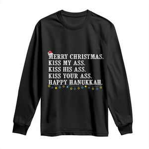 Funny Merry Christmas Kiss My His Your Ass Happy Hanukkah Long Sleeve Shirt TS11 Black Print Your Wear