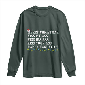 Funny Merry Christmas Kiss My His Your Ass Happy Hanukkah Long Sleeve Shirt TS11 Dark Forest Green Print Your Wear