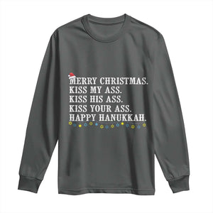 Funny Merry Christmas Kiss My His Your Ass Happy Hanukkah Long Sleeve Shirt TS11 Dark Heather Print Your Wear