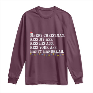 Funny Merry Christmas Kiss My His Your Ass Happy Hanukkah Long Sleeve Shirt TS11 Maroon Print Your Wear